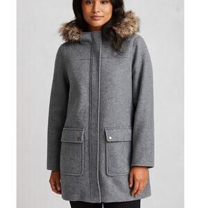 J. Crew Mercantile Vail Faux Fur Gray Wool Parka Coat
